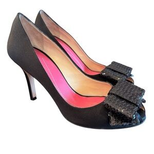 Kate Spade New York Black Satin Sequin Bow Accent Pump Heel Size 7 EUC